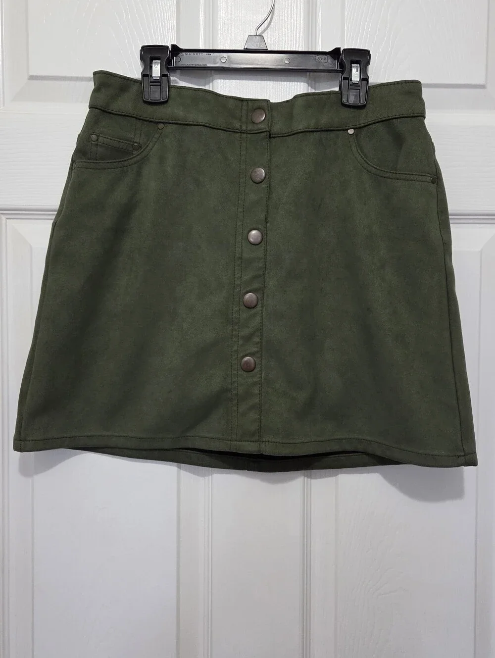Wonder Nation Girls Olive Green Faux Suede Button Front Mini Skirt Size XL 14/16